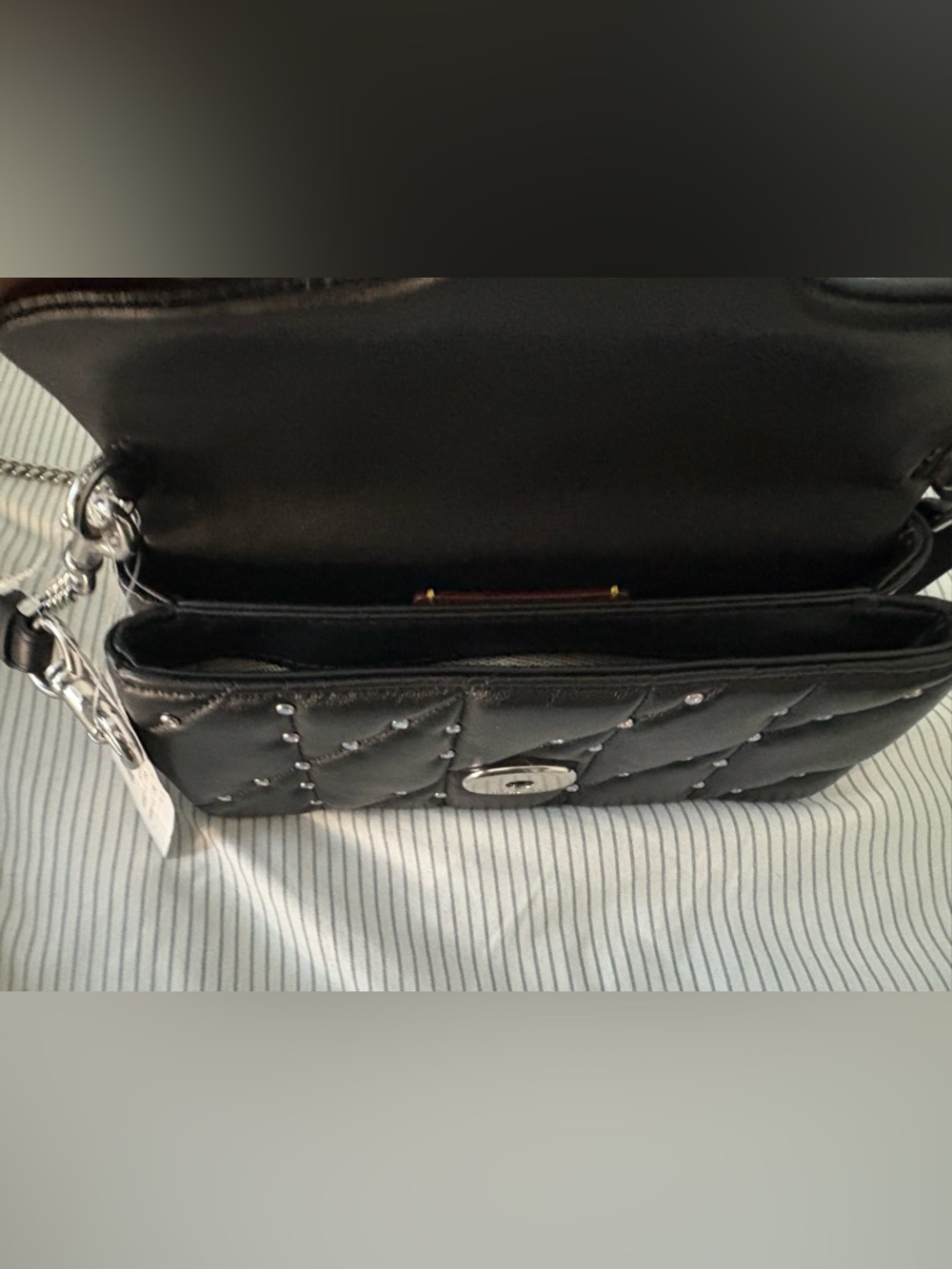 Coach Tabby Mini Crystal Rivet Quilted Leather Crossbody Wristlet - Picture 9 of 10